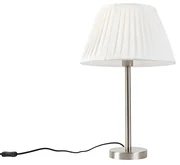 Stoffen Klassiek tafellamp staal met plissé kap wit 35 cm - Simplo Design, Klassiek / Antiek E27 rond Binnenverlichting Lamp
