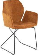 Goossens Excellent Eetkamerstoel Manzini cognac velvet stof met armleuning, modern design