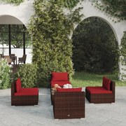 vidaXL 5-delige Loungeset met kussens poly rattan bruin