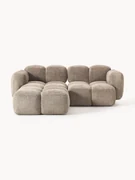 Modulaire bank Tayla (3-zits) van teddy bouclé met poef (links/rechts)