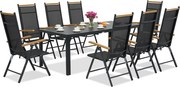 Verona polywood aluminium tuinmeubelen met grote Wood tafel voor 8 personen Garden Point zwart