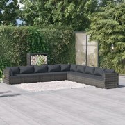 vidaXL 9-delige Loungeset met kussens poly rattan grijs