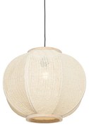 Smart hanglamp naturel stof 48 cm incl. Wifi G95 - Rob E27 bol / globe / rond Binnenverlichting Lamp