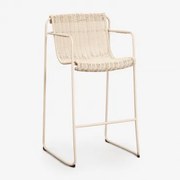 Stapelbare Hoge Tuinkruk Met Armleuningen Van Synthetisch Riet En Staal Revia ↑75 Cm & Tapioca Beige - Sklum