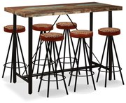 vidaXL Barset massief gerecycled hout, echt leer en canvas 7-delig