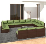 vidaXL 14-delige Loungeset met kussens poly rattan bruin