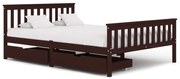 vidaXL Bedframe met 2 lades massief grenenhout donkerbruin 140x200 cm