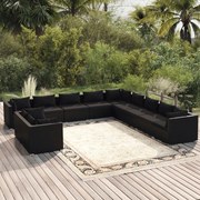 vidaXL 11-delige Loungeset met kussens poly rattan zwart