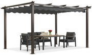 Barbados terraspergola 3x4 m met Garden Point hout-antraciet gordijnen