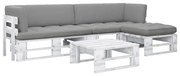 vidaXL 4-delige Loungeset pallet met kussens wit geïmpregneerd hout