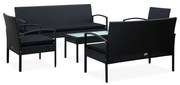 vidaXL 5-delige Loungeset met kussens poly rattan zwart