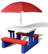 vidaXL Kinderpicknicktafel met banken en parasol meerkleurig