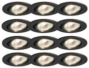 Set van 12 inbouwspots zwart kantelbaar - Cisco Modern, Design GU10 rond Binnenverlichting Lamp