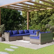 vidaXL 8-delige Loungeset met kussens poly rattan grijs