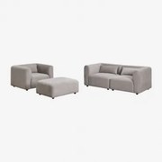 Woonkamer Set Met 2-delige Modulaire Bank, Fauteuil En Poef Fogler Corduroy Grijs – Taupe – Koel - Sklum