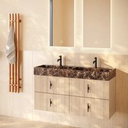 Muebles Murcia badmeubel ribbelfront 120cm naturel eiken met Dark Emperador wastafel met kraangaten