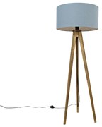 Landelijke tripod vintage hout met kap lichtblauw 50 cm - Tripod Classic Landelijk E27 rond Binnenverlichting Lamp