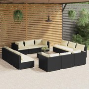 vidaXL 13-delige Loungeset met kussens poly rattan zwart