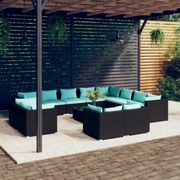 vidaXL 13-delige Loungeset met kussens poly rattan zwart