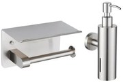Fortifura Calvi toilet accessoireset - zeepdispenser - toiletrolhouder - met plateau - geborsteld RVS SW1183054/SW1111568