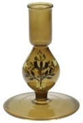 Kandelaar, handbeschilderd glas, groen, 12,5 cm