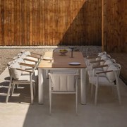 Rechthoekige Tafelset 260x100 Cm In Aluminium En Teakhout Sirka En 10 Tuinstoelen In Aluminium En Yervin Bouclé Stof Teakhout - Sklum