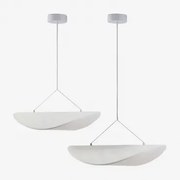 Set Van 2 Hangende Led-plafondlampen Van Zelvon-stof Wit & ↔︎ 60 Cm - ↔︎ 80 Cm - Sklum