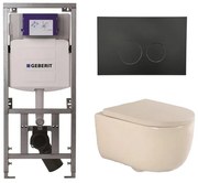 QeramiQ Dely Swirl Toiletset - 36.3x51.7cm - Geberit UP320 Burda inbouwreservoir - 35mm zitting - mat zwarte bedieningsplaat - ronde knoppen - beige 0701131/SW706188/SW1000771/SW1026259