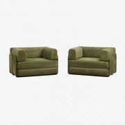 Pack Van 2 Slaapfauteuils Van Fluweel, Vacuüm Verpakt Kyoto Corduroy Leger Groen - Sklum