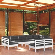 vidaXL 10-delige Loungeset met kussens massief grenenhout wit