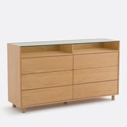 Ladekast van eikenfineer en gehard glas, 6 lades, WALOR