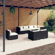 vidaXL 8-delige Loungeset met kussens poly rattan zwart