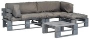 vidaXL 4-delige Loungeset pallet met grijze kussens hout