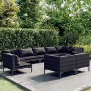 vidaXL 9-delige Loungeset met kussens poly rattan donkergrijs