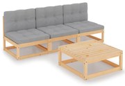 vidaXL 4-delige Loungeset met kussens massief grenenhout