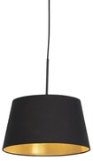 Stoffen Hanglamp met katoenen kap zwart met goud 32 cm - Combi Klassiek / Antiek E27 cilinder / rond rond Binnenverlichting Lamp