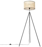 Landelijke vloerlamp tripod zwart met rotan kap - Kata Landelijk E27 Binnenverlichting Lamp