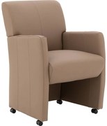 Goossens Eetkamerstoel Alex groen leer met armleuning en met wielen, stijlvol landelijk