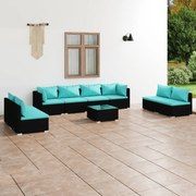 vidaXL 9-delige Loungeset met kussens poly rattan zwart