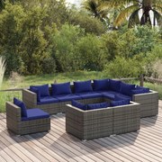 vidaXL 9-delige Loungeset met kussens poly rattan grijs