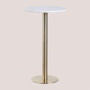 Ronde Hoge Bartafel In Marmer (ø60 Cm) Cosmopolitan Wit & Champagne Goud - Sklum