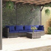 vidaXL 5-delige Loungeset met kussens poly rattan grijs