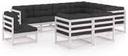 vidaXL 9-delige Loungeset met kussens massief grenenhout wit