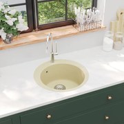 vidaXL Gootsteen enkele bak rond graniet beige