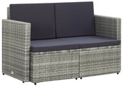 vidaXL Tuinbank 2-zits met kussens poly rattan grijs