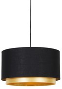 Stoffen Moderne hanglamp zwart met goud 47 cm duo kap - Combi Modern E27 Binnenverlichting Lamp