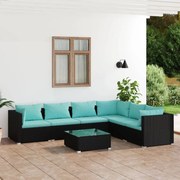 vidaXL 7-delige Loungeset met kussens poly rattan zwart