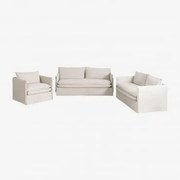 Woonkamerset Met 2-zitsbank, 3-zitsbank En Fauteuil In Linnen En Katoen Grace Stof Beige - Sklum