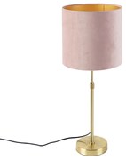 Stoffen Tafellamp goud/messing met velours kap roze 25 cm - Parte Klassiek / Antiek E27 cilinder / rond rond Binnenverlichting Lamp