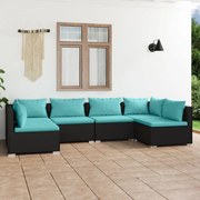 vidaXL 6-delige Loungeset met kussens poly rattan zwart